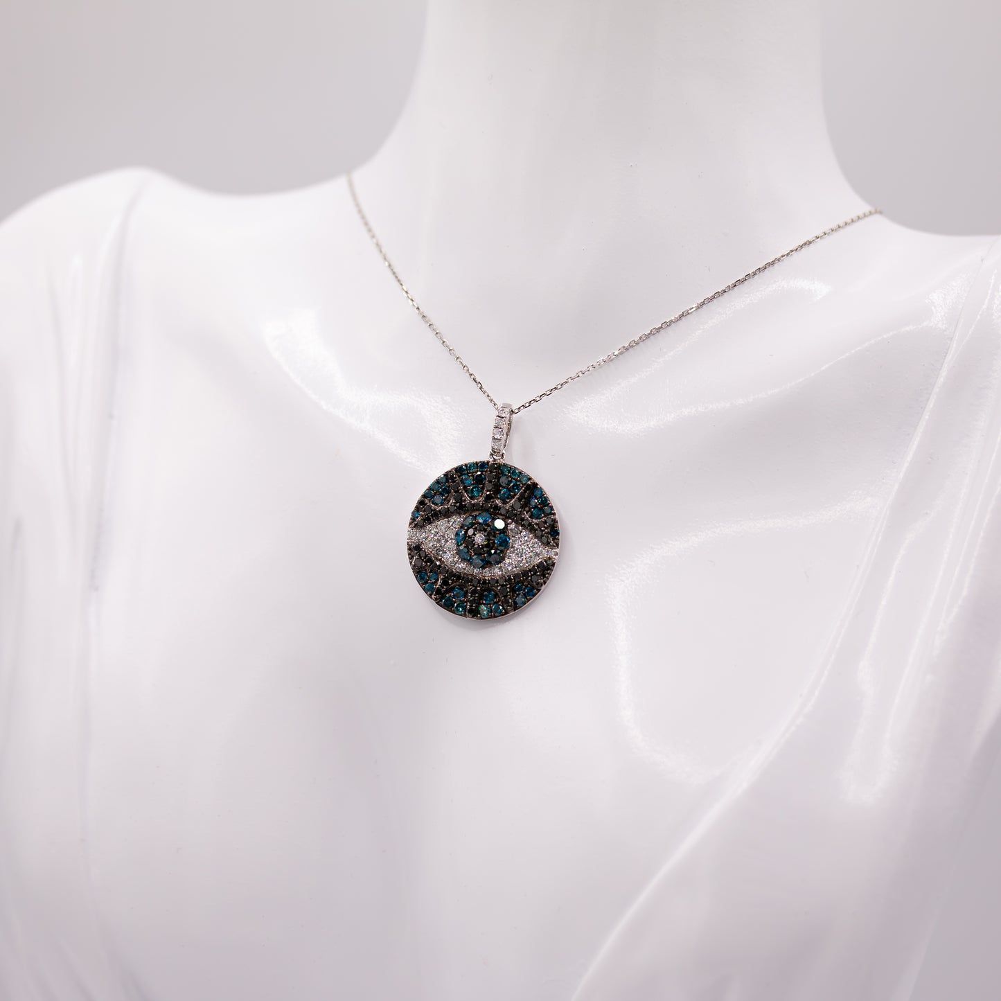18K Two Tone Gold & Diamond Evil Eye Pendant Necklace