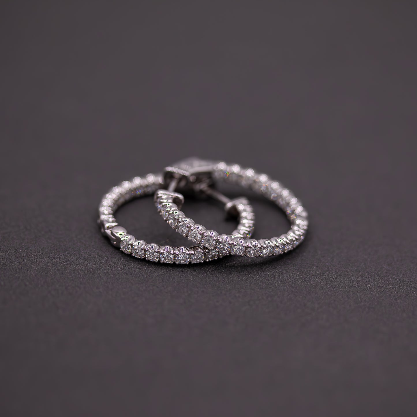 Hoop Earrings, Diamonds All Around 14K Gold White Gold