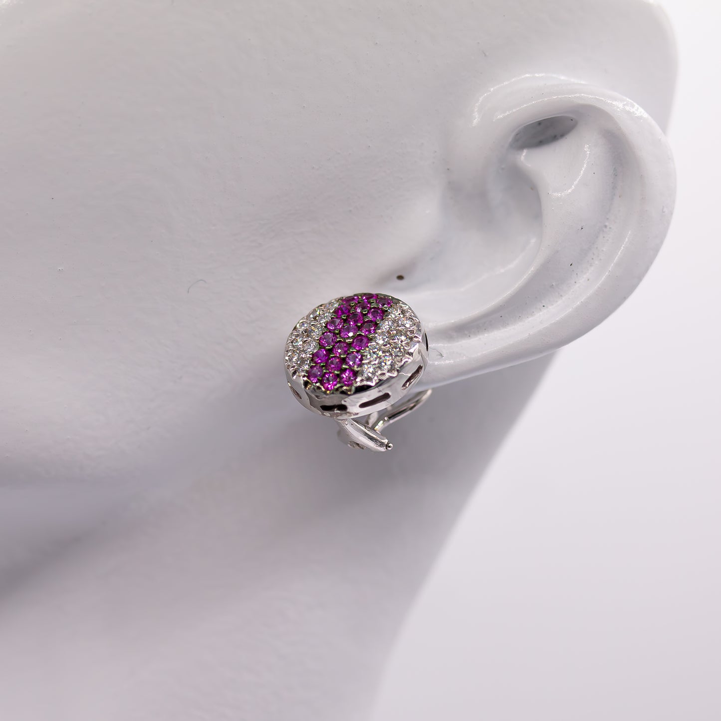Pink Sapphire, White Diamond Earrings