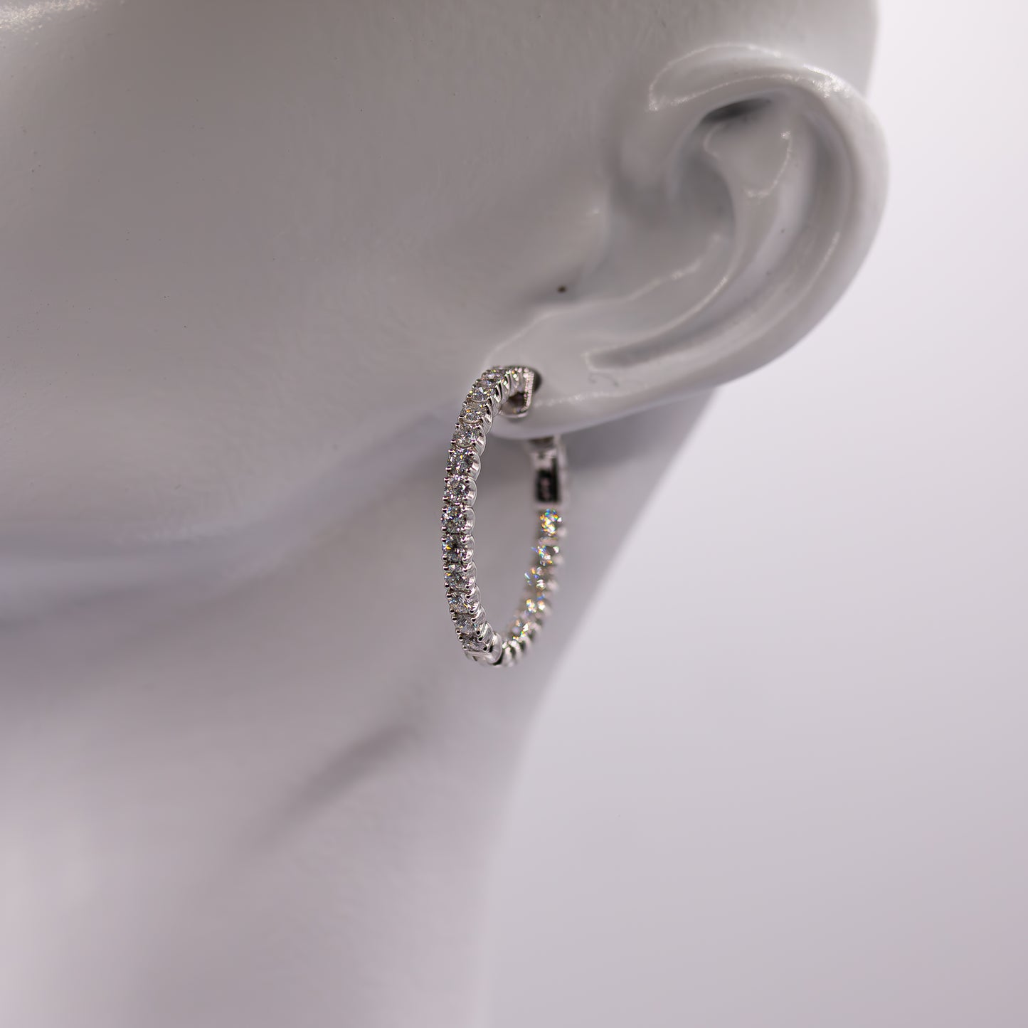Hoop Earrings, Diamonds All Around 14K Gold White Gold