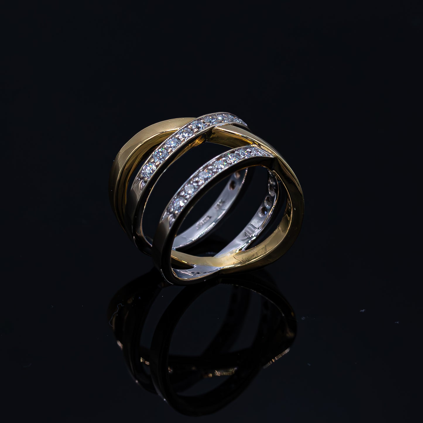 Two Tone Cross Band Ring with Diamonds