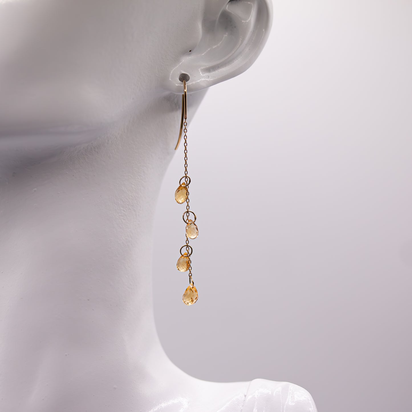 Yellow Gold Citrine Briolette Dangling Earrings
