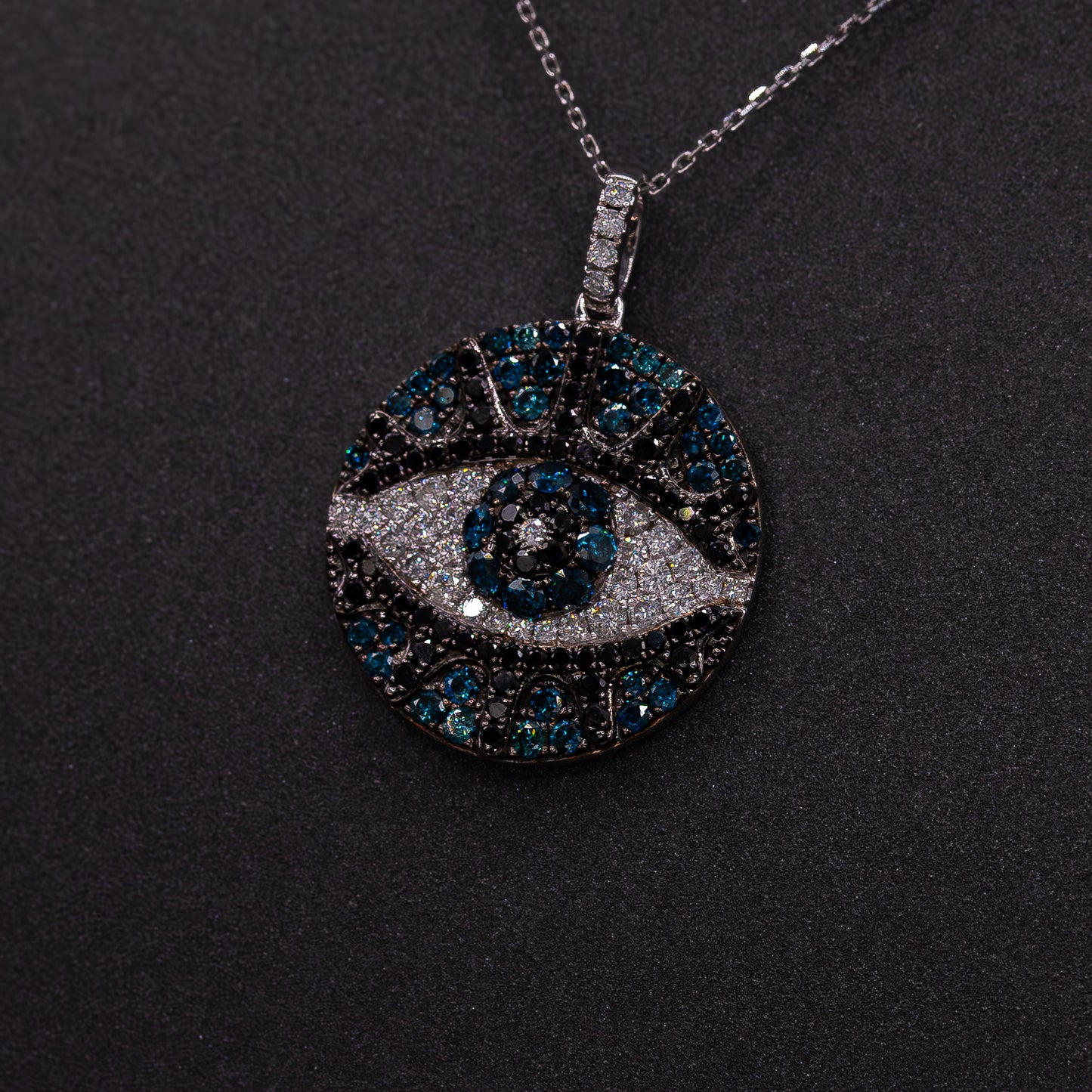 18K Two Tone Gold & Diamond Evil Eye Pendant Necklace