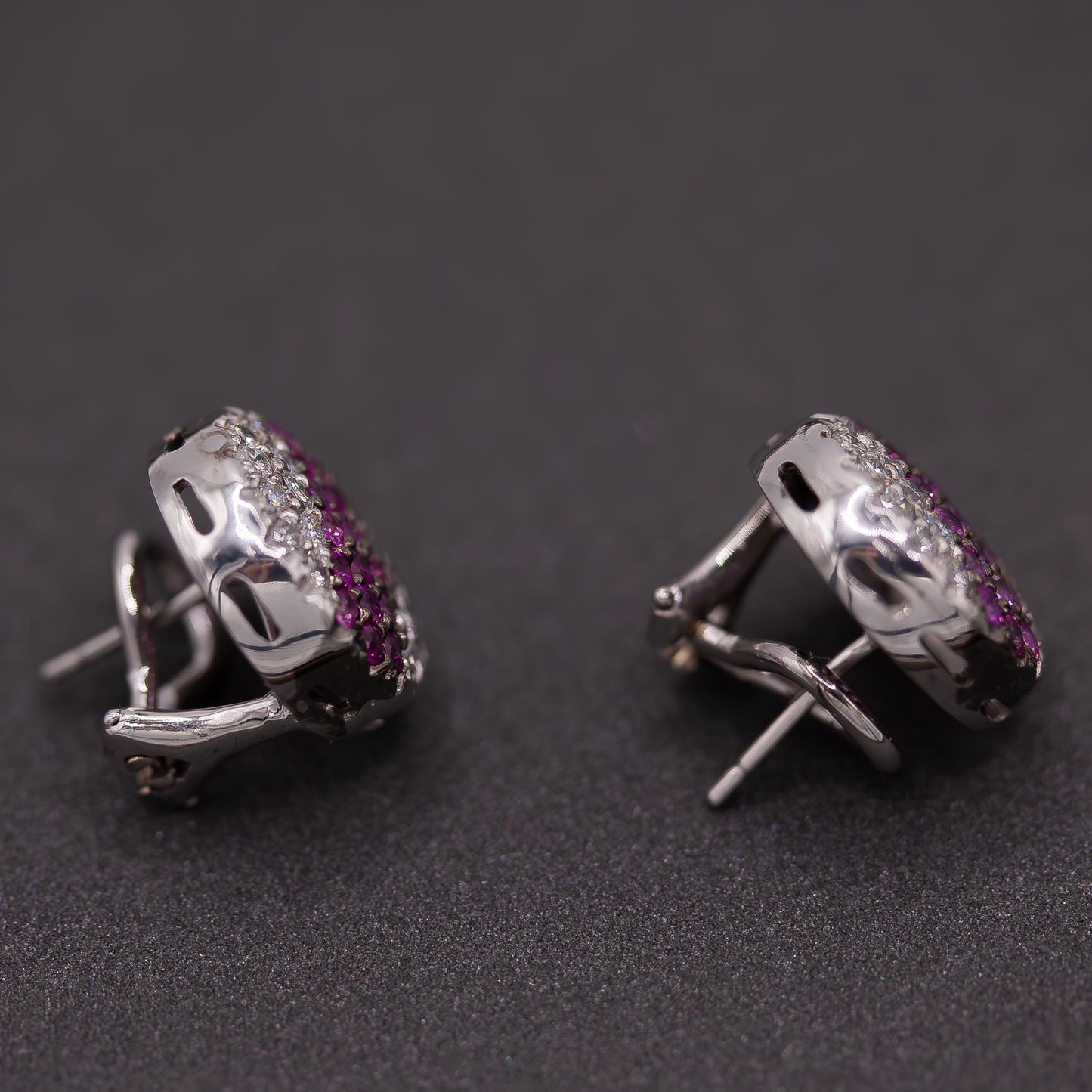 Pink Sapphire, White Diamond Earrings