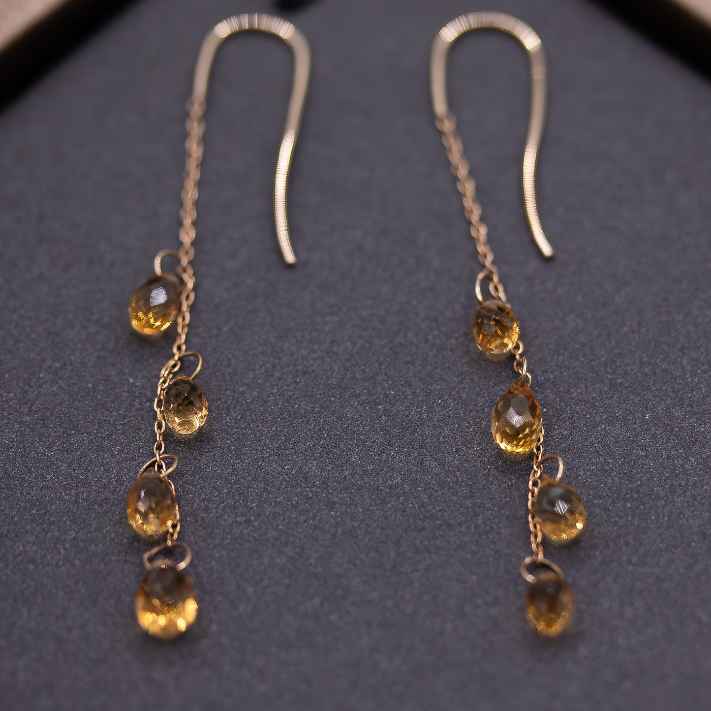 Yellow Gold Citrine Briolette Dangling Earrings