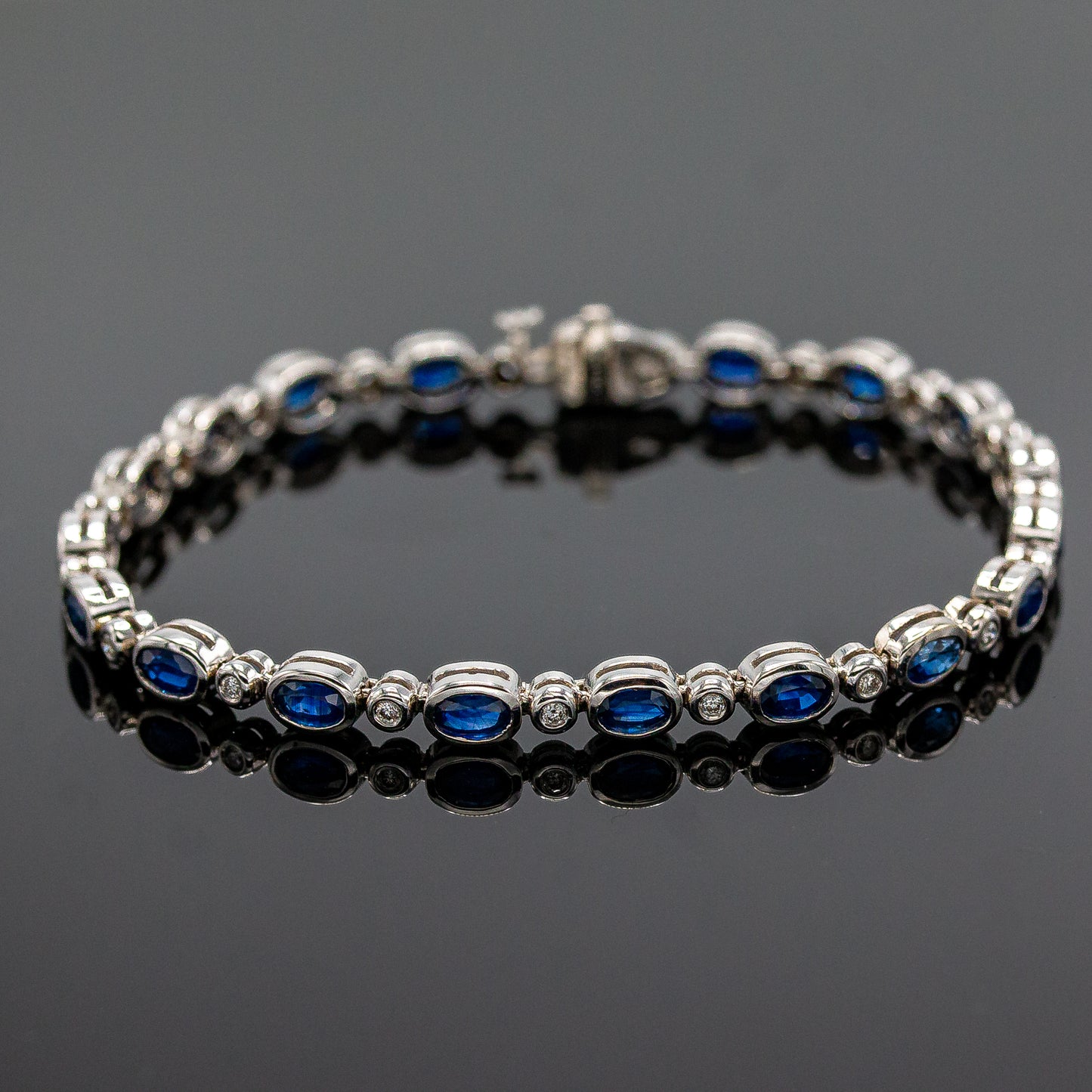 Blue Oval Sapphire Bracelet with Diamonds