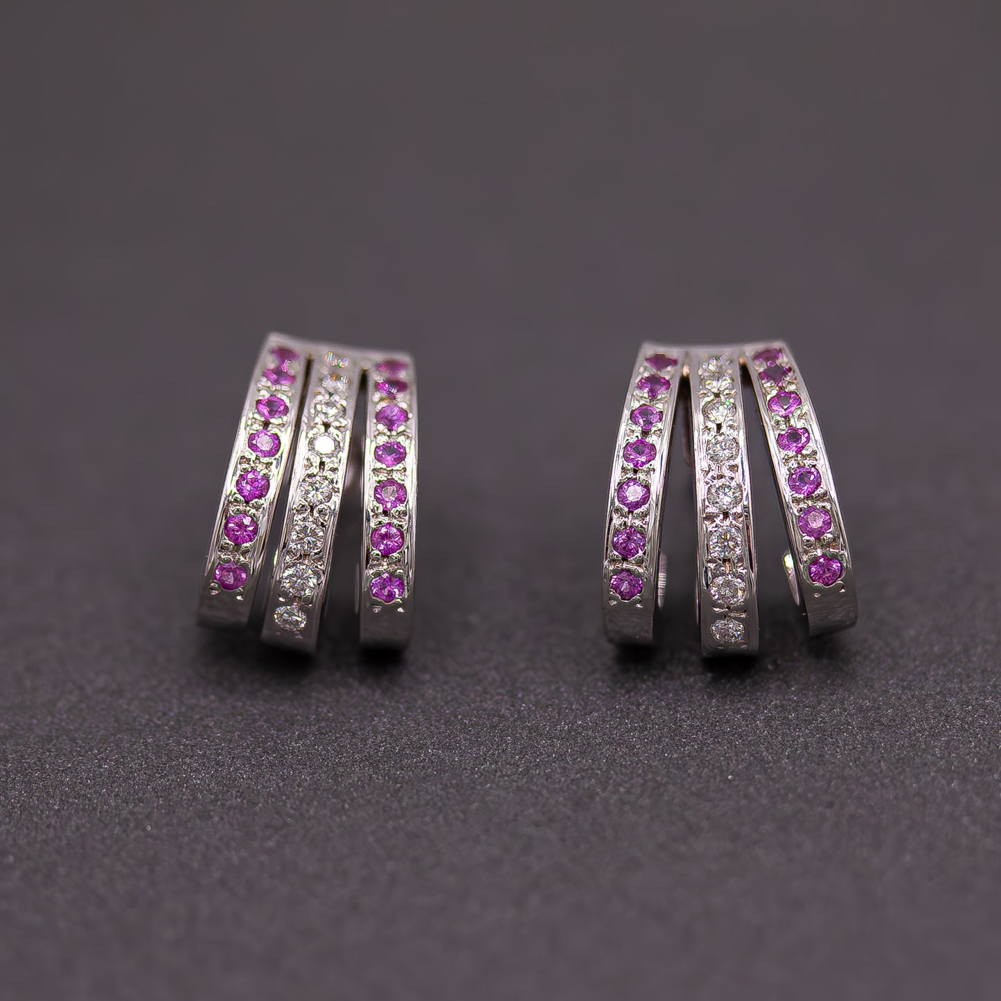 Pink Sapphire, White Diamond Earrings