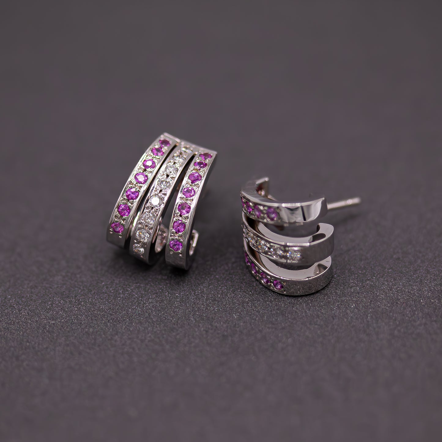 Pink Sapphire, White Diamond Earrings