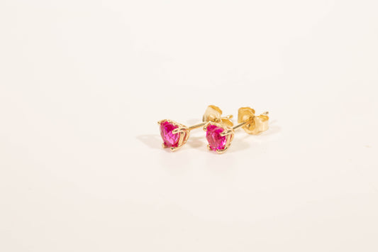 Hot Pink Mystic Heart Shape Topaz Stud Earrings