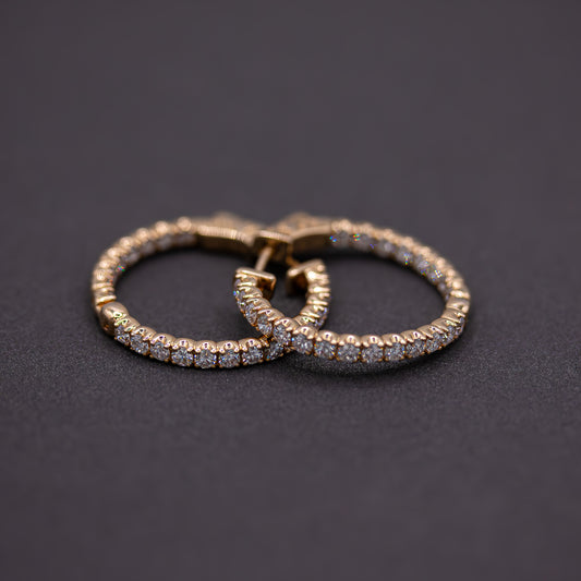 Hoop Earrings, Diamonds All Around 14K Yellow Gold