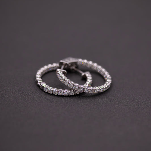 Hoop Earrings, Diamonds All Around 14K Gold White Gold