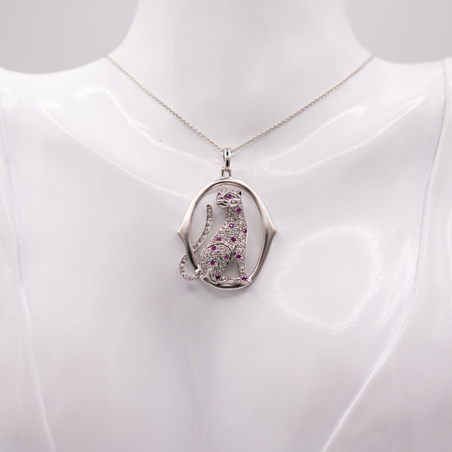 Cat Pendant with Diamonds and Rubies