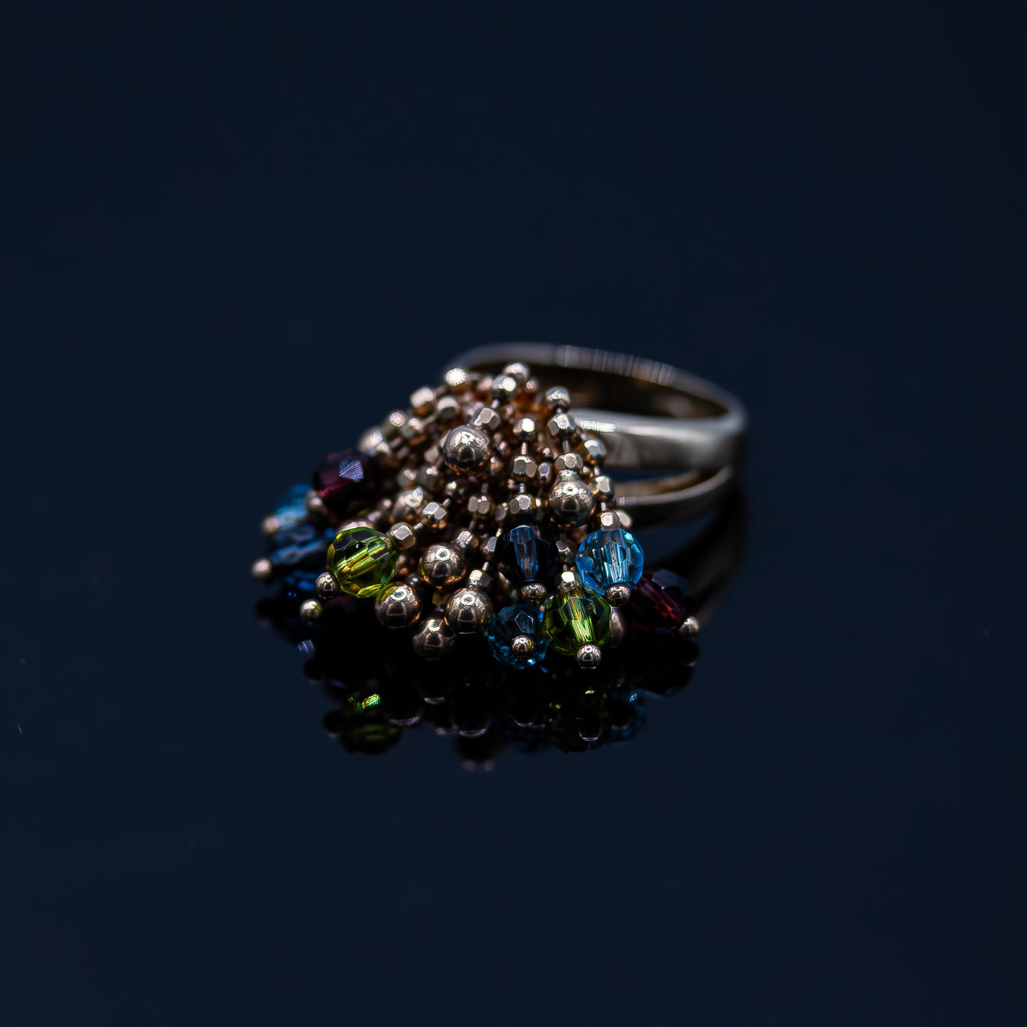 Multi-Color Briolette Stone Dangle Ring