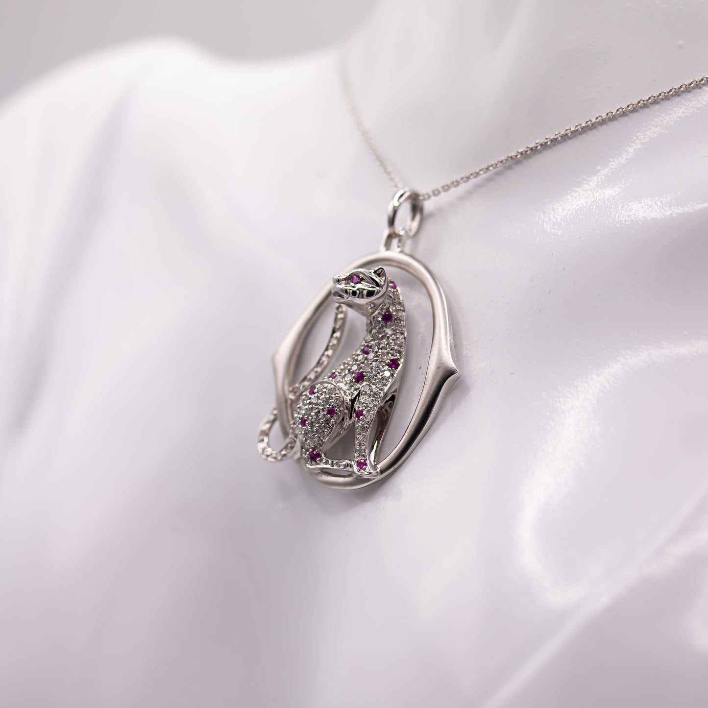 Cat Pendant with Diamonds and Rubies