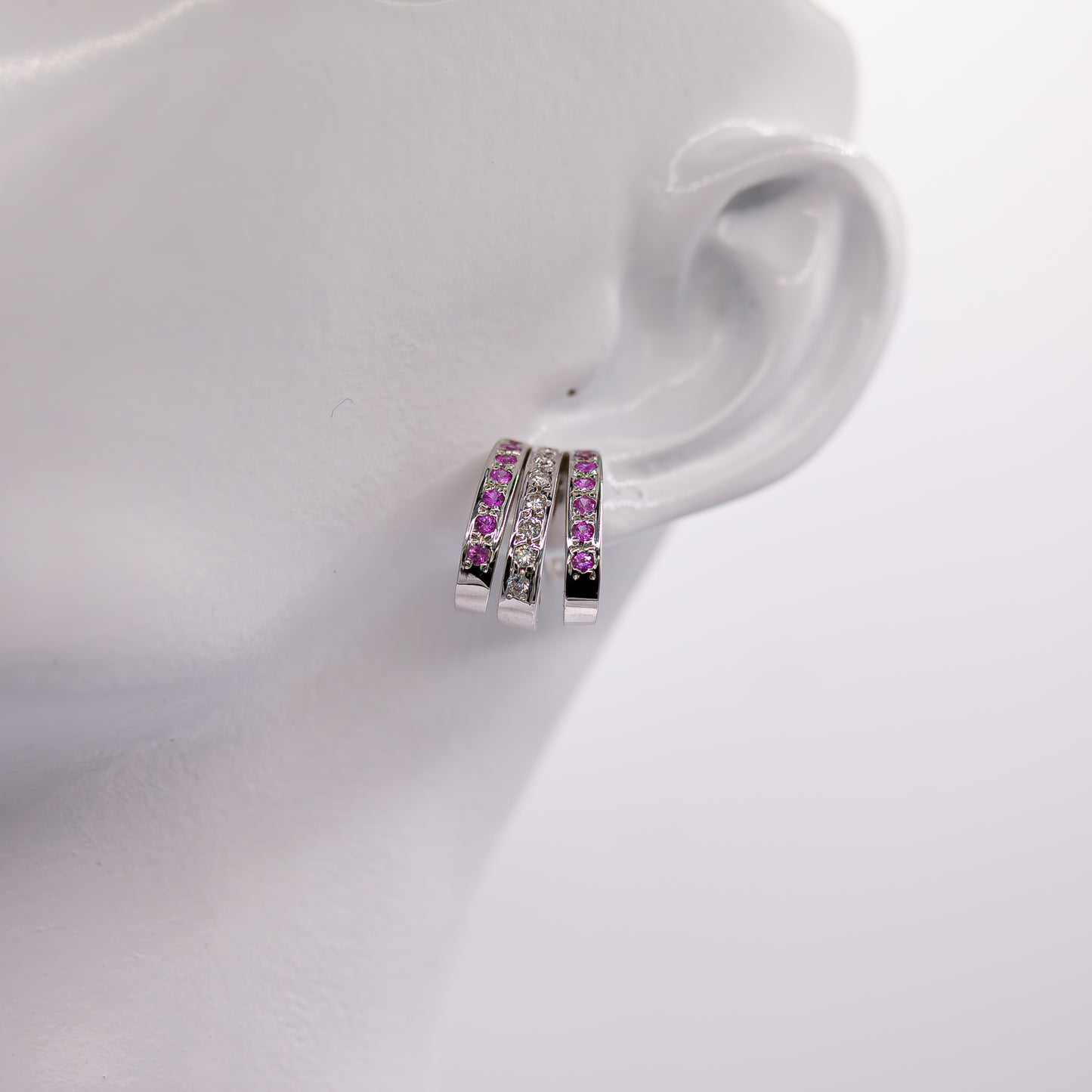 Pink Sapphire, White Diamond Earrings