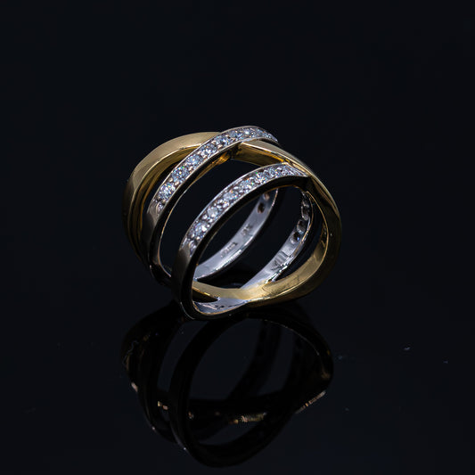 Two Tone Cross Band Ring with Diamonds