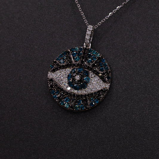 18K Two Tone Gold & Diamond Evil Eye Pendant Necklace