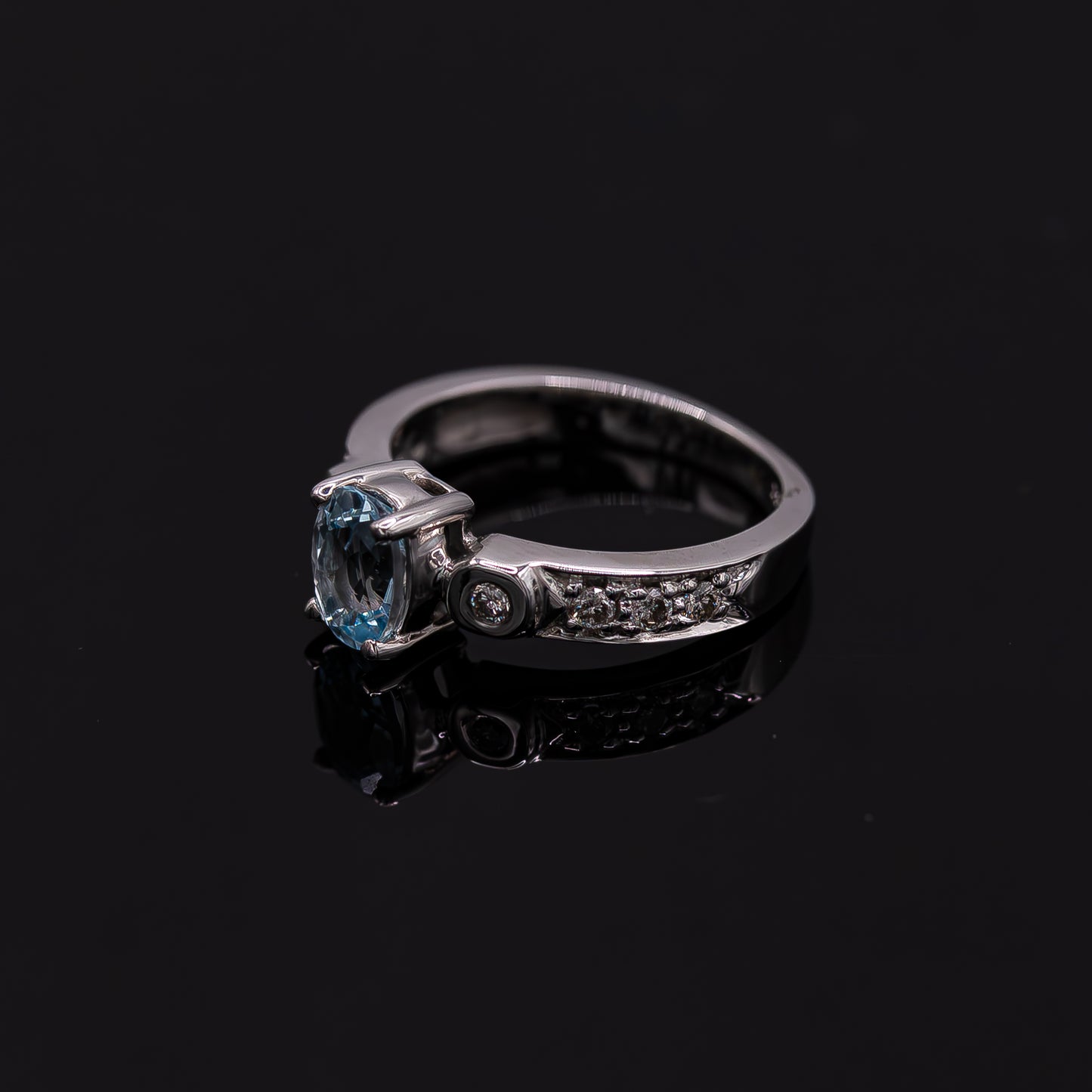 Aquamarine Ring with White Diamonds .23 CTW