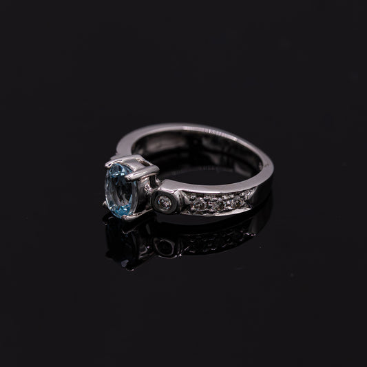 Aquamarine Ring with White Diamonds .20 CTW