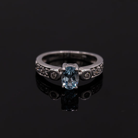 Aquamarine Ring with White Diamonds .23 CTW