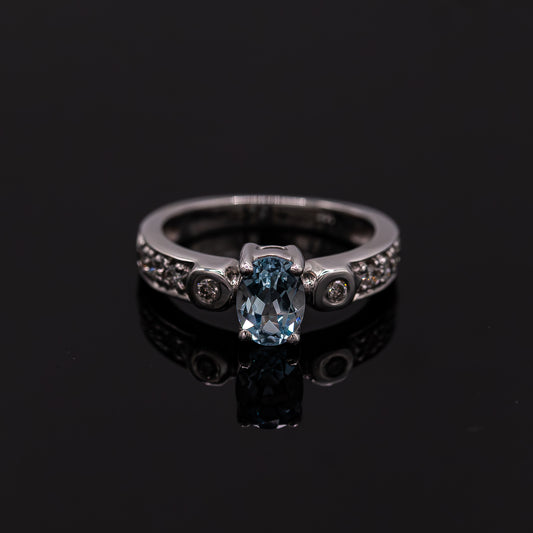 Aquamarine Ring with White Diamonds .20 CTW