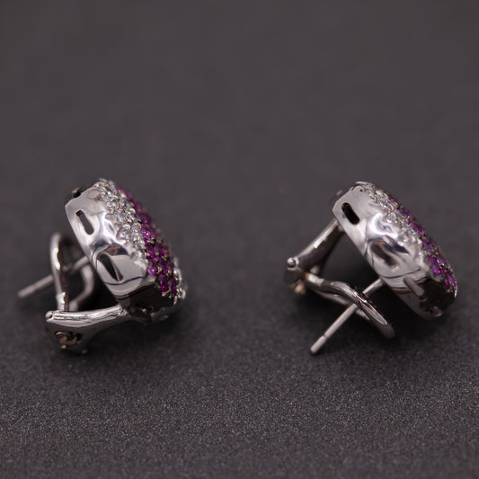 Pink Sapphire, White Diamond Earrings