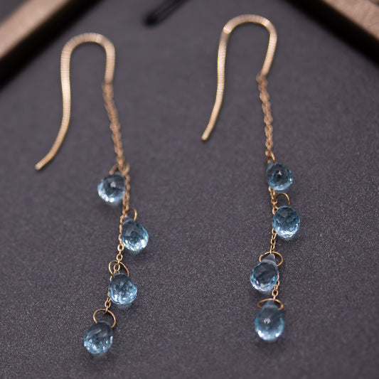 Blue Topaz Briolette Dangling Earrings
