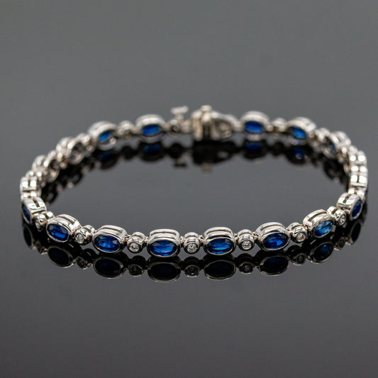 Blue Oval Sapphire Bracelet with Diamonds