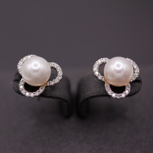 Freshwater Pearl Earrings with Diamonds