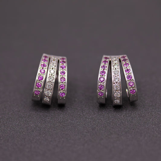 Pink Sapphire, White Diamond Earrings