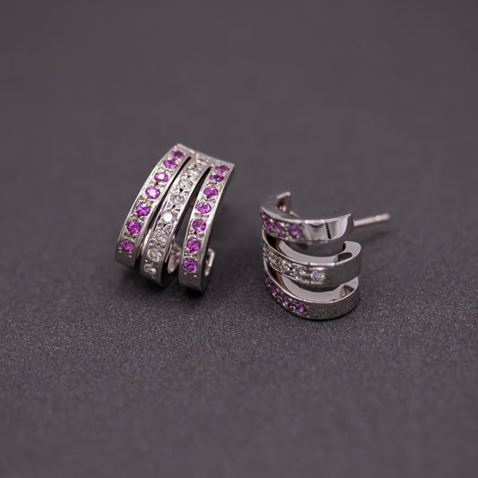 Pink Sapphire, White Diamond Earrings